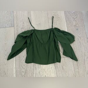 Vince Dark Green Off-Shoulder Cropped Blouse Size Small
